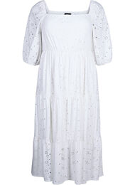 Maxi jurk met kant patroon en een vierkante halslijn, Bright White, Packshot