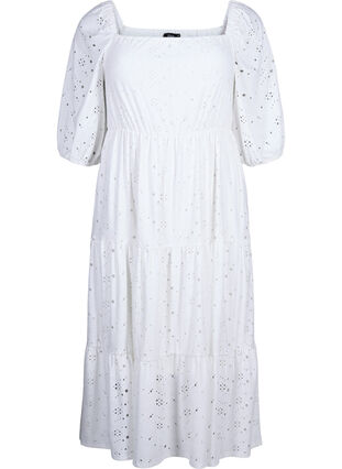 Maxi jurk met kant patroon en een vierkante halslijn, Bright White, Packshot image number 0
