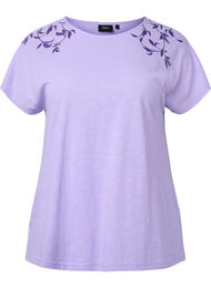Katoenen t-shirt met bladprint, Lavender C Leaf