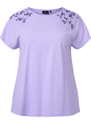 Katoenen t-shirt met bladprint, Lavender C Leaf, Packshot image number 0