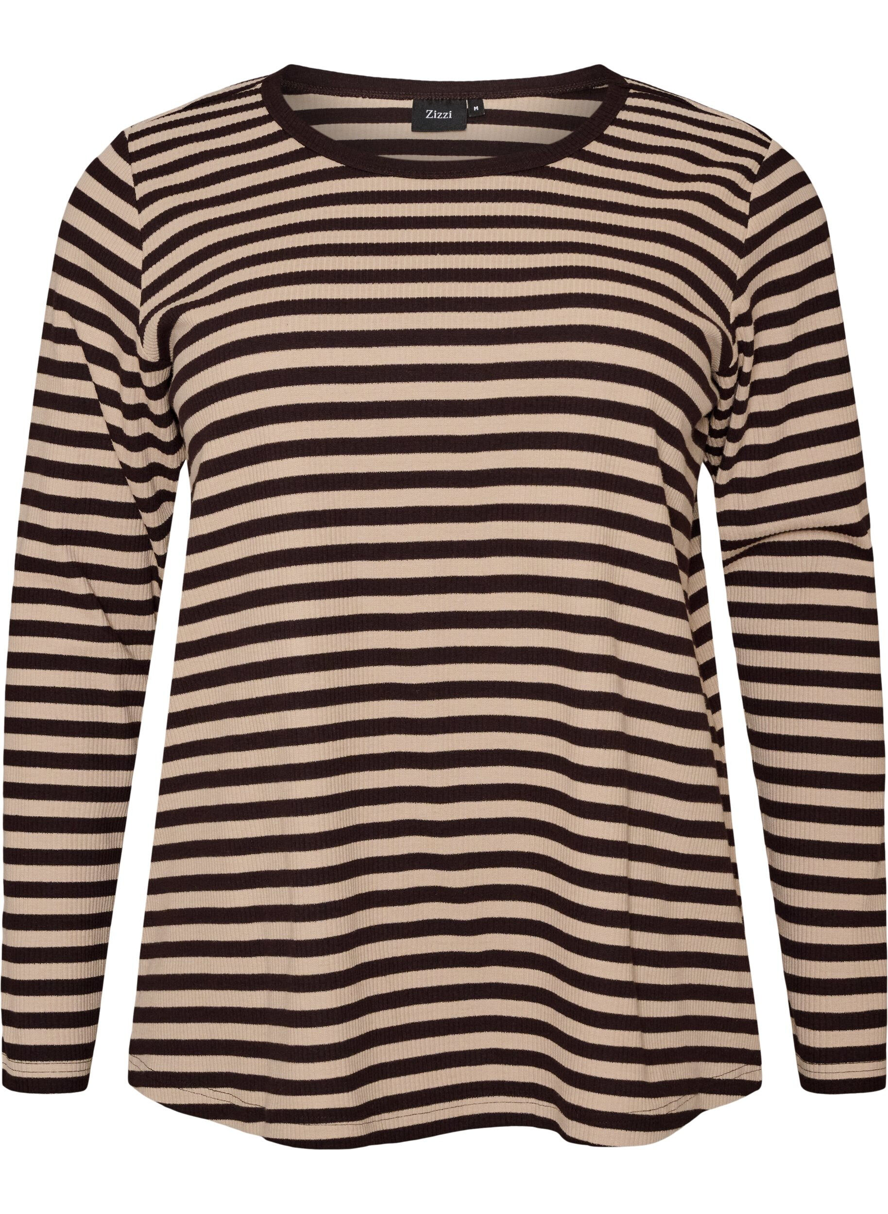 ZizziGestreepte blouse met lange mouwen, Bruin, Packshot image number 0