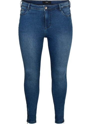 Cropped Amy jeans met rits, Dark blue denim, Packshot image number 0