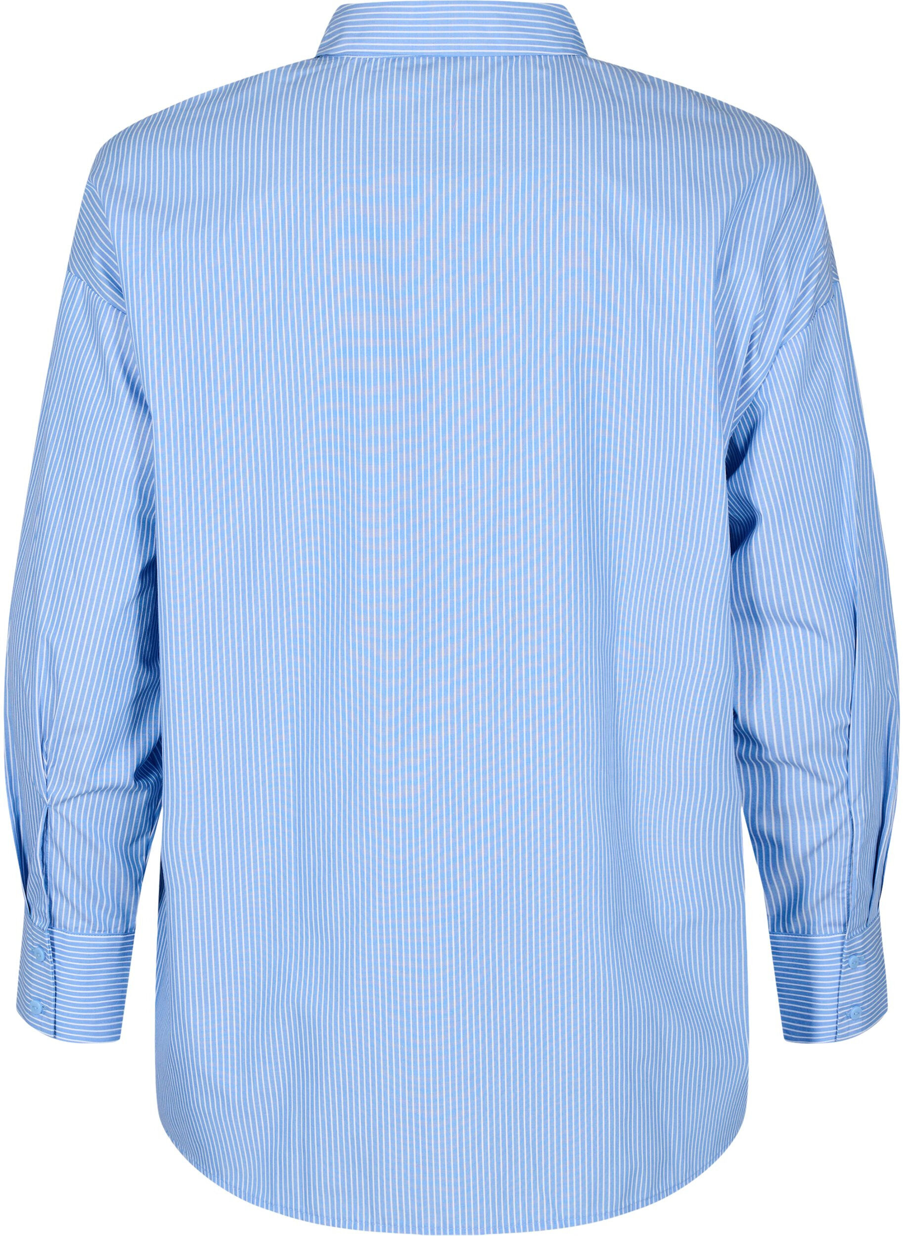 Zizzi Losse shirt met lange mouwen en strepen, Blauw, Packshot image number 1