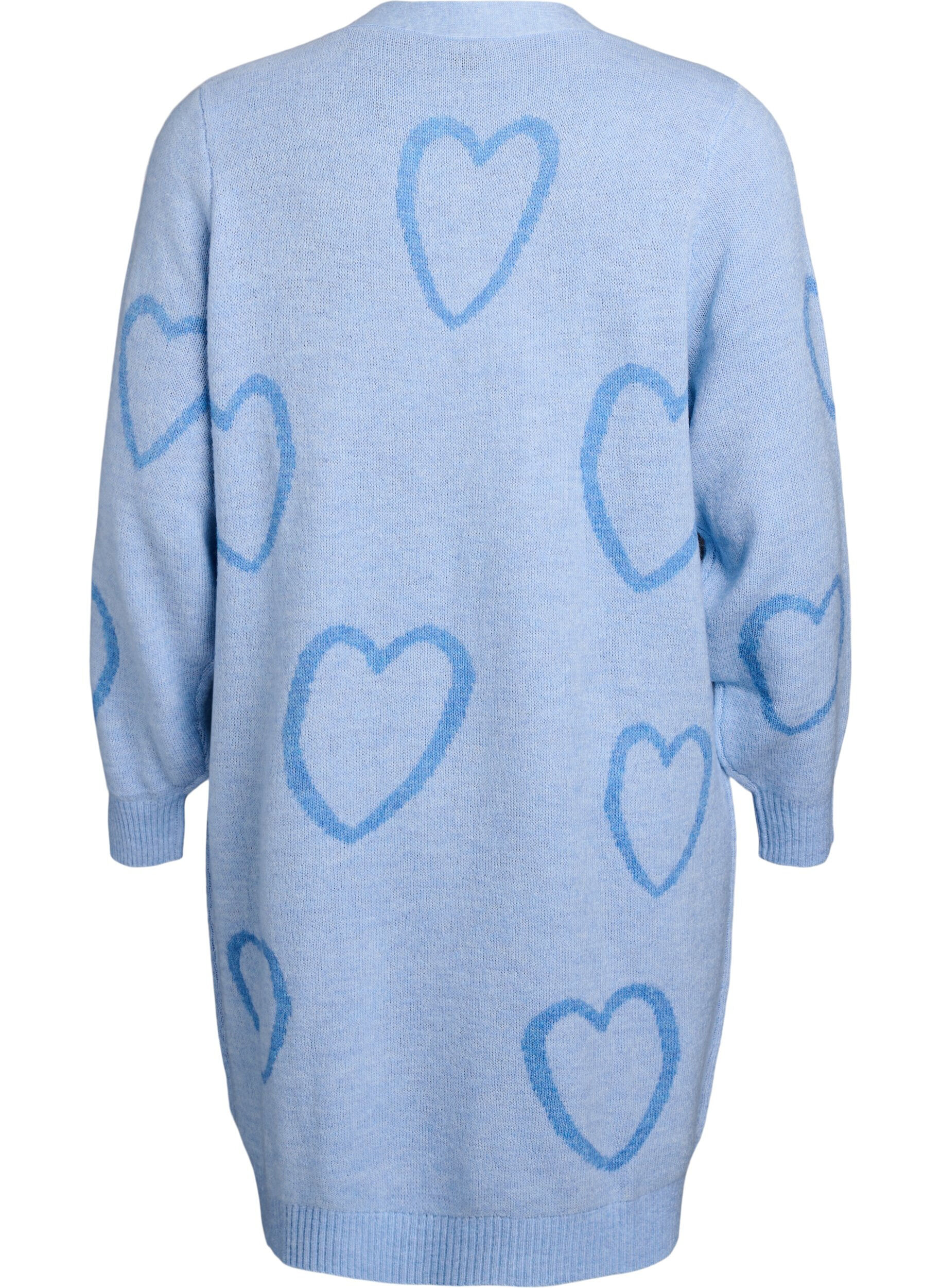 Zizzi Lange cardigan met ton-sur-ton harten, Blauw, Packshot image number 1