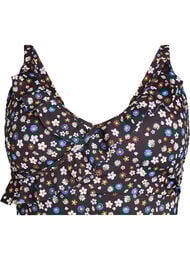 Bloemen bikinitop met ruches, Bruin