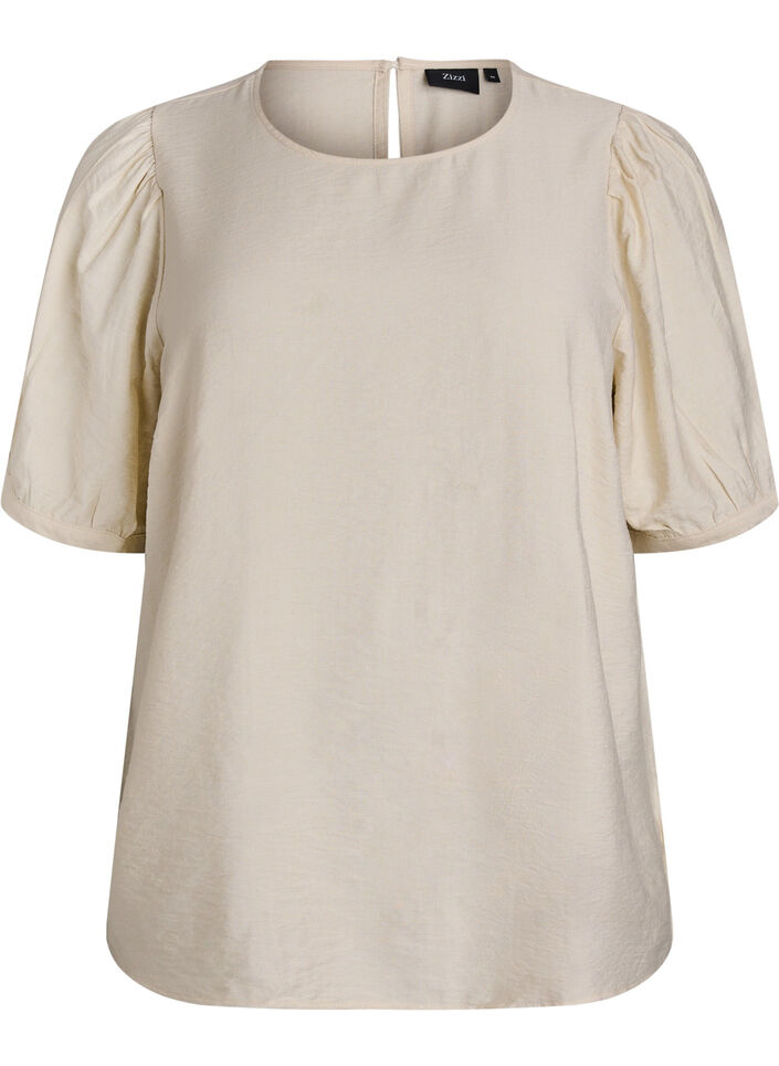 Viscose blouse met 1/2 mouwen, Beige, Packshot image number 0