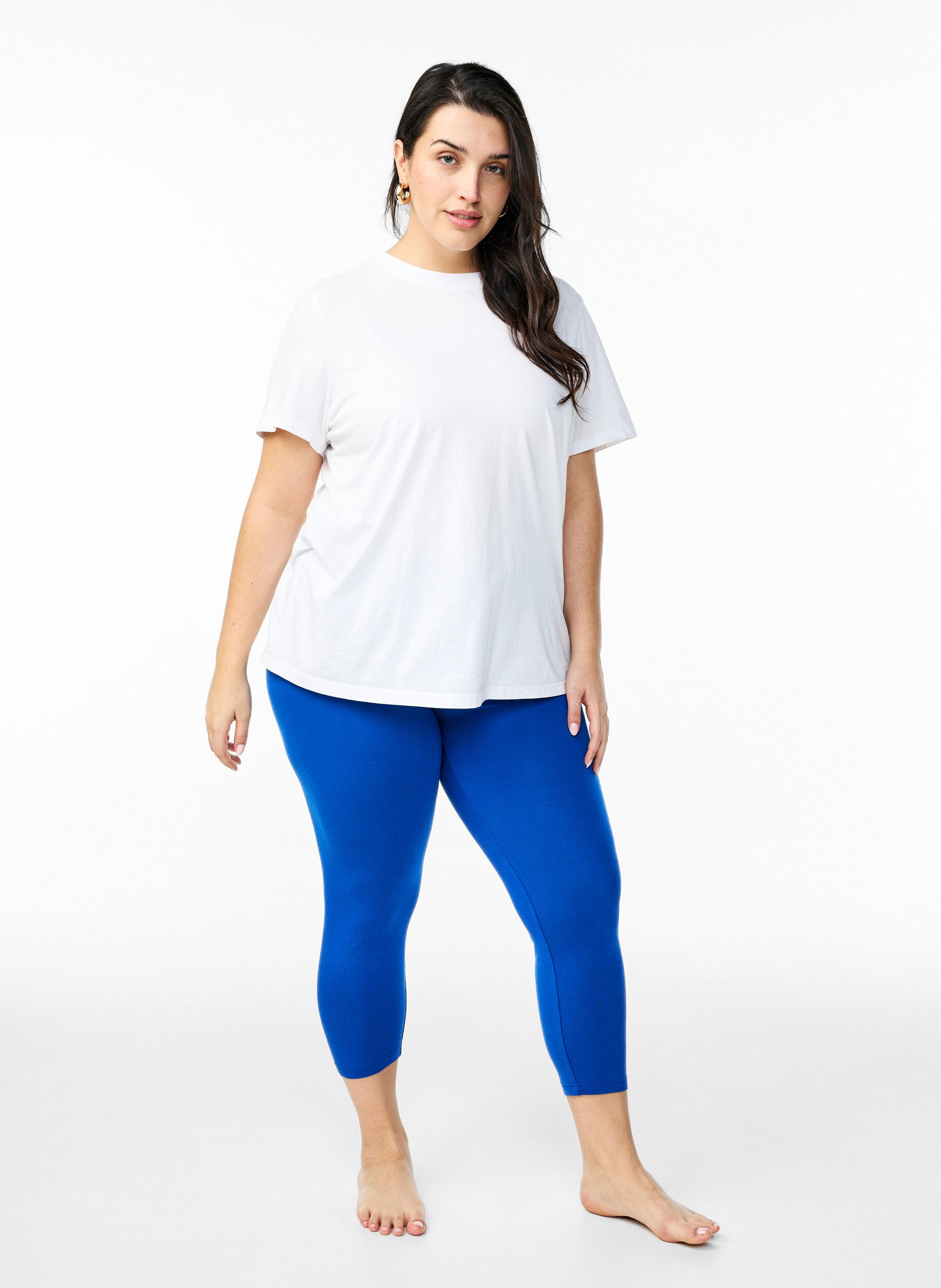 Zizzi Basic 3/4 legging in viscose, Blauw, Model image number 1