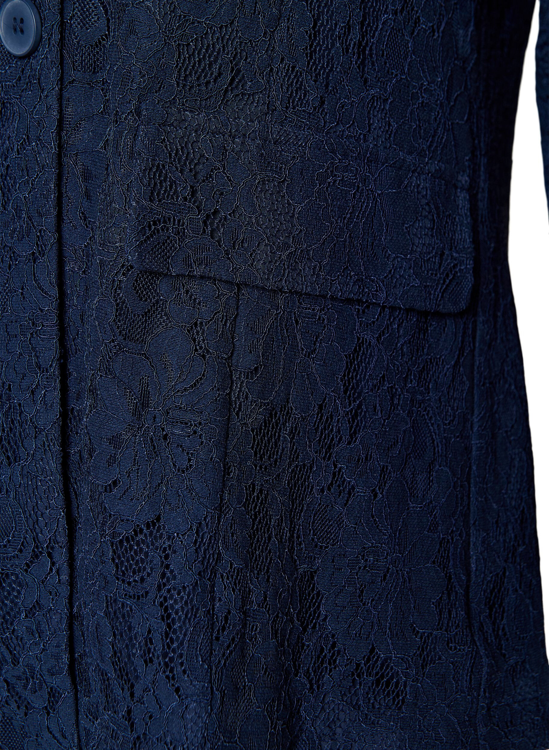Zizzi Kanten blazer met knoopsluiting, Blauw, Packshot image number 3
