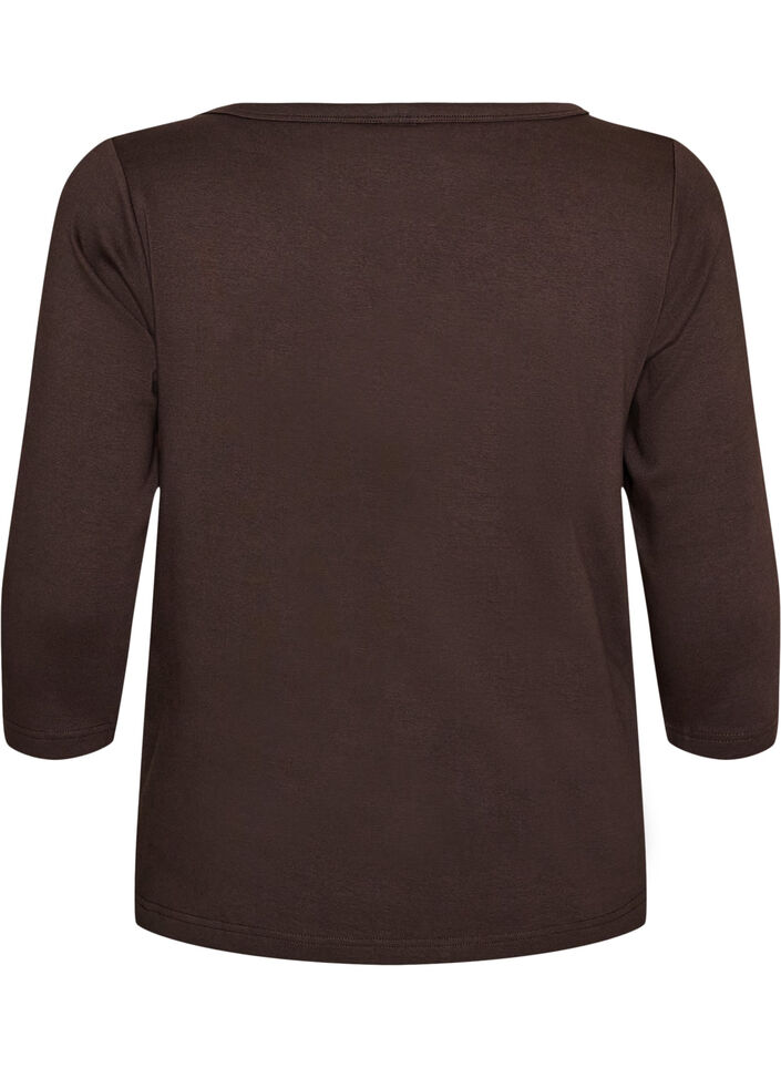 Basic T-shirt met boothals en 3/4-mouwen, Bruin, Packshot image number 1