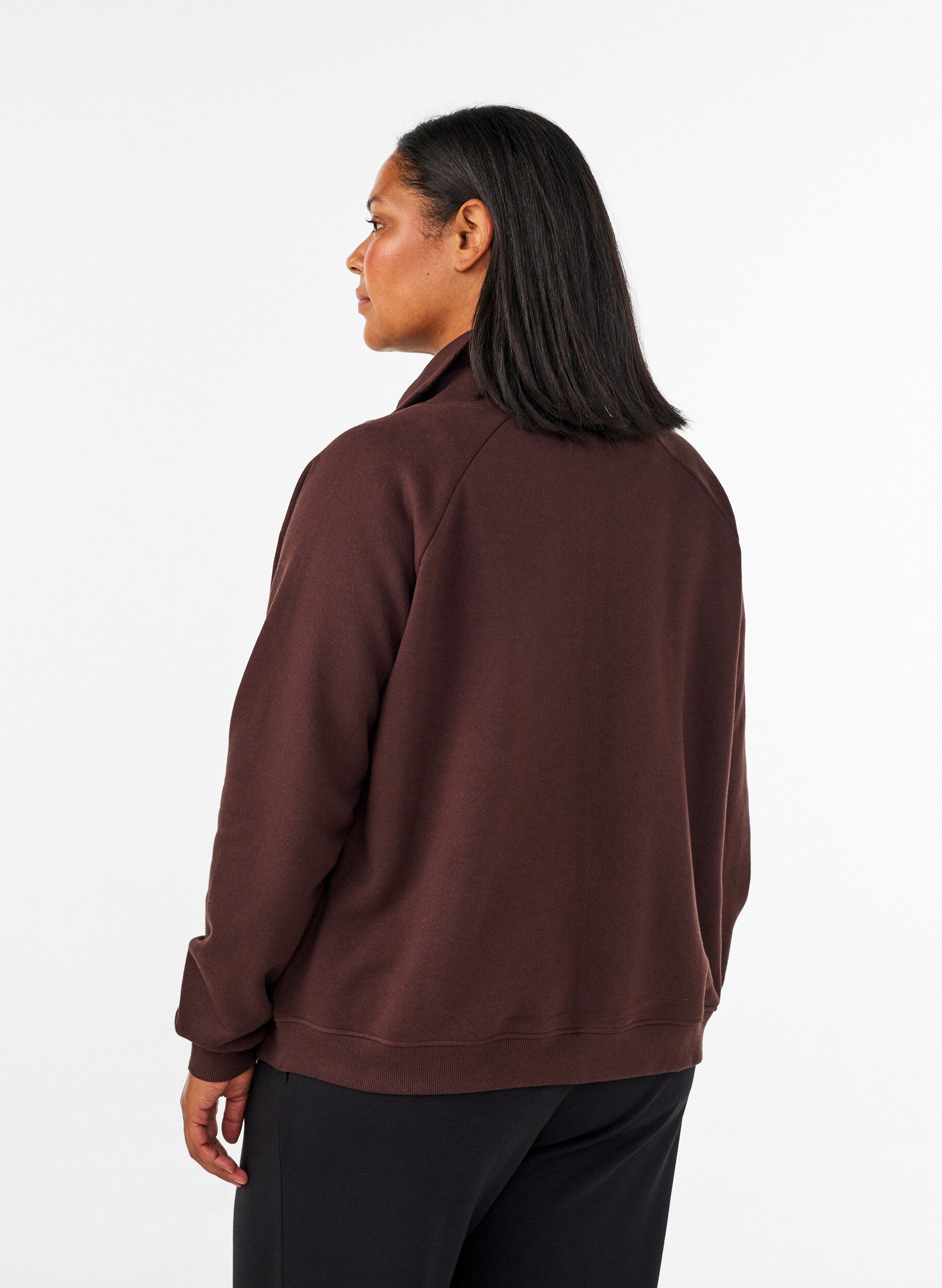 ZizziSweatvest met hoge kraag en rits, Bruin, Model image number 2