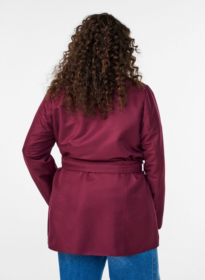 Korte trenchcoat met riem, Donker Bordeaux, Model image number 2