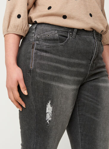 Super slim fit Amy jeans met slijtage, Grey Denim, Model image number 1