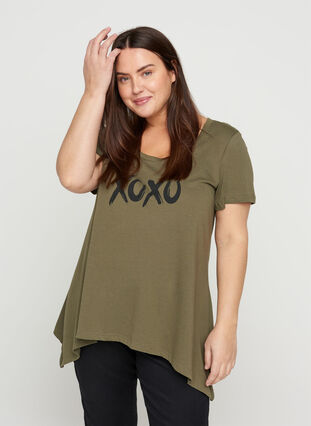 Katoenen t-shirt met korte mouwen en a-lijn, Ivy Green XOXO, Model image number 0