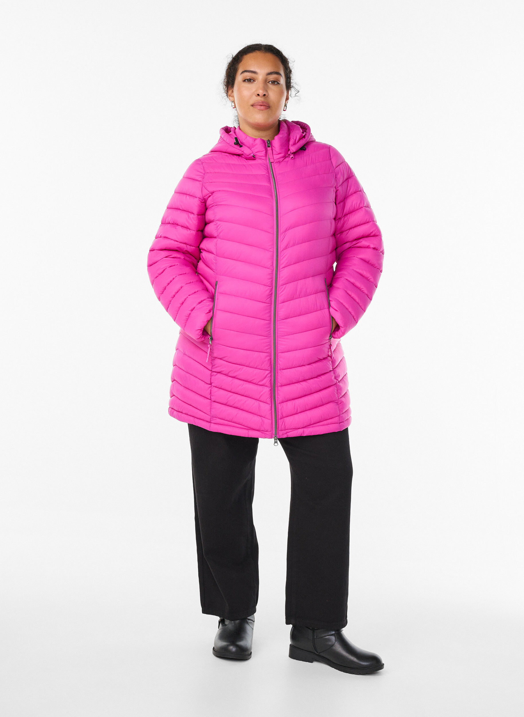 ZizziLichtgewicht jas met zakken en een afneembare capuchon, Roze, Model image number 1