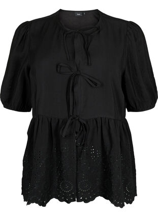 Viscose blouse met anglaise borduursel, Black, Packshot image number 0