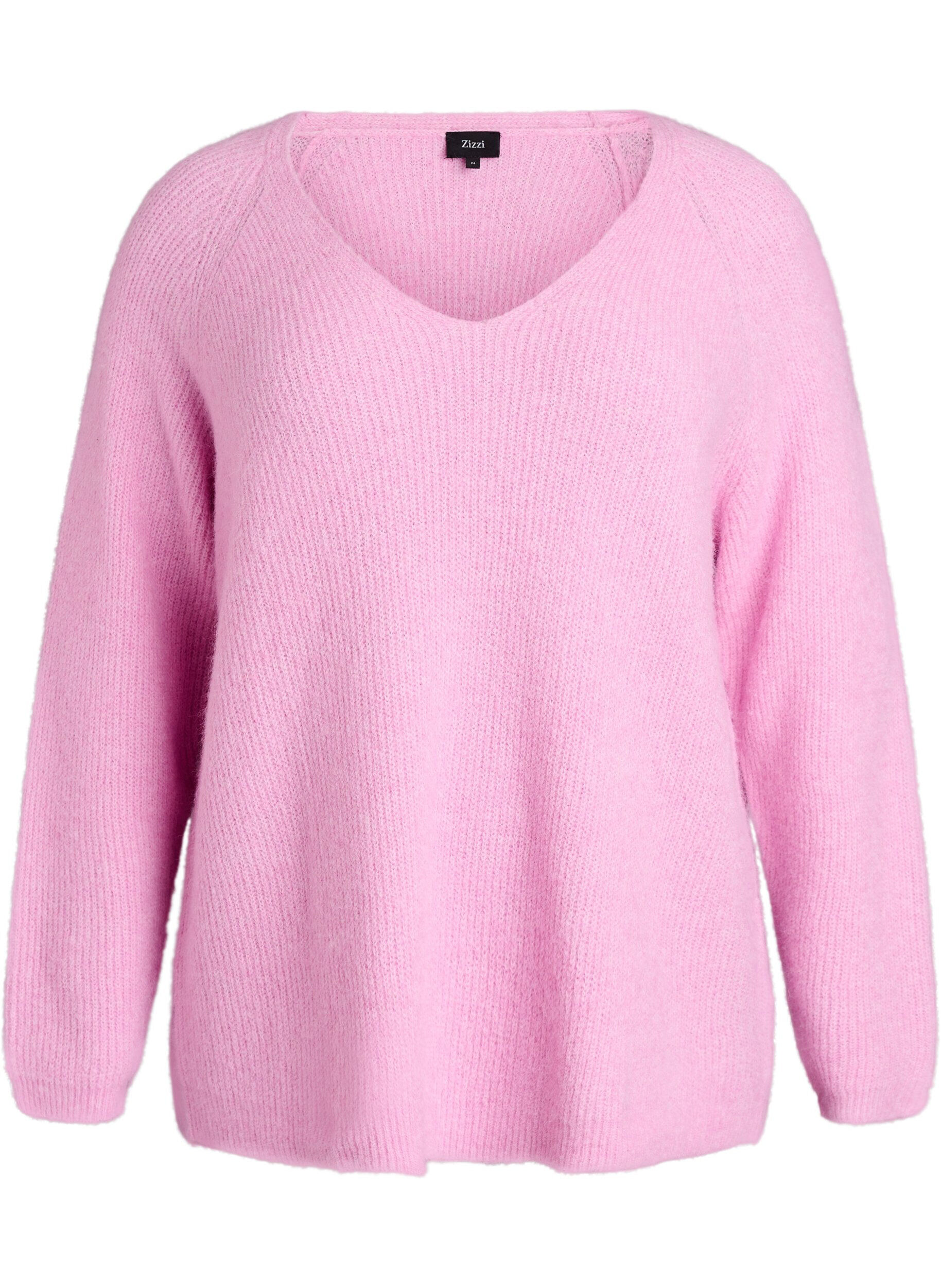 ZizziGebreide blouse met V-hals en raglanmouwen, Roze, Packshot image number 0