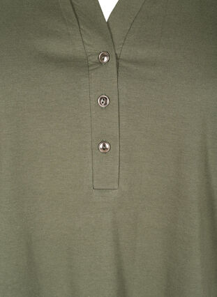 Katoenen t-shirt met v-hals en knopen, Thyme, Packshot image number 2