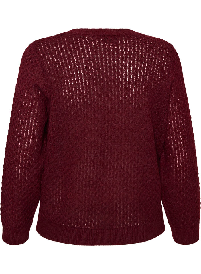 Gebreide blouse met een opengewerkt structuurpatroon, Rood, Packshot image number 1