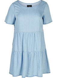 Denim jurk met korte mouwen en plooien, Light blue denim