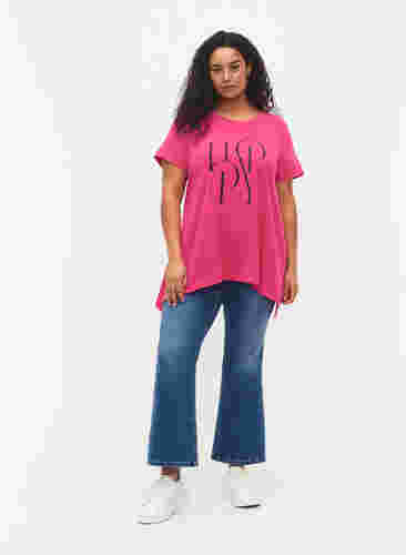 T-shirt van katoen met tekstopdruk, Beetroot Purple HAP, Model image number 2