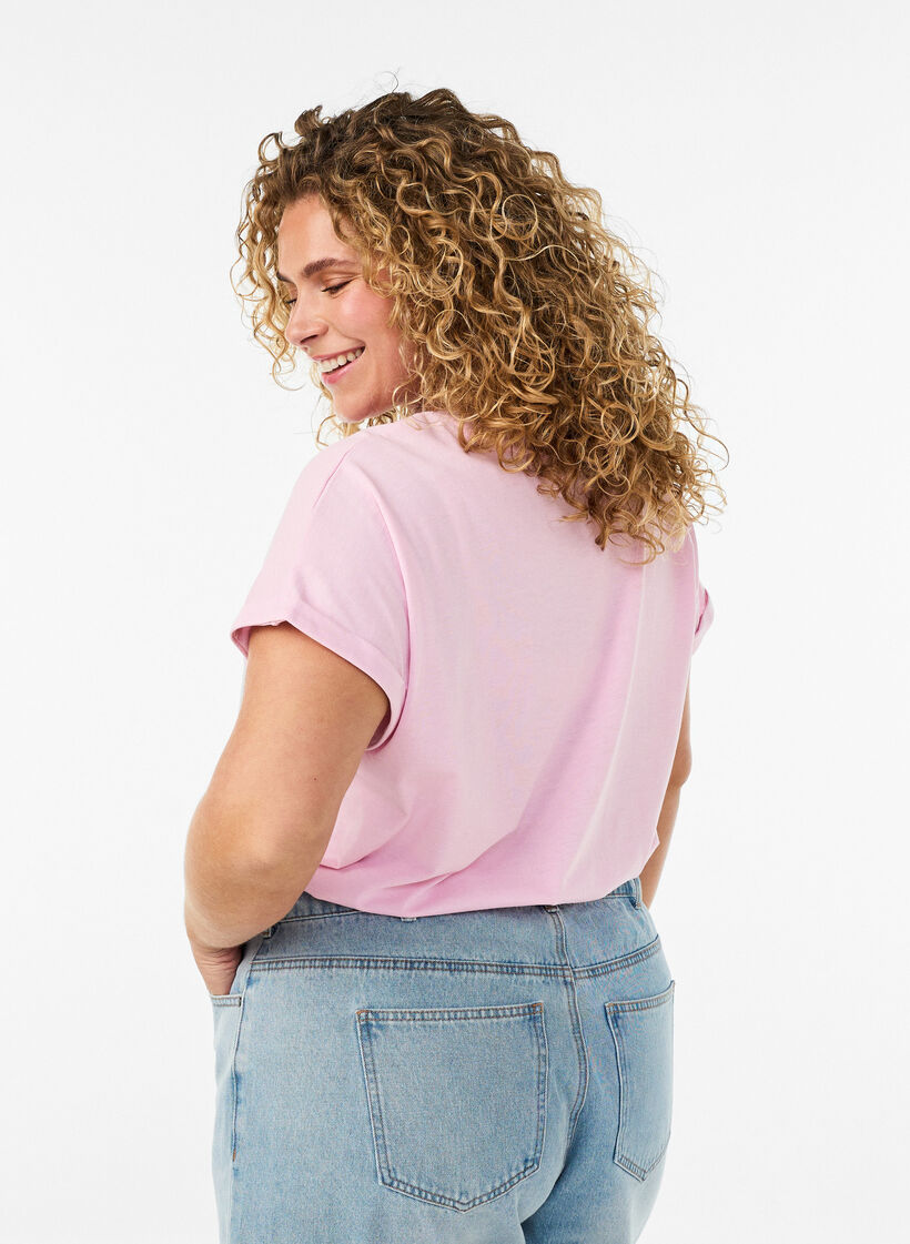 T-shirt met korte mouwen van katoenmix, Roze, Model image number 2