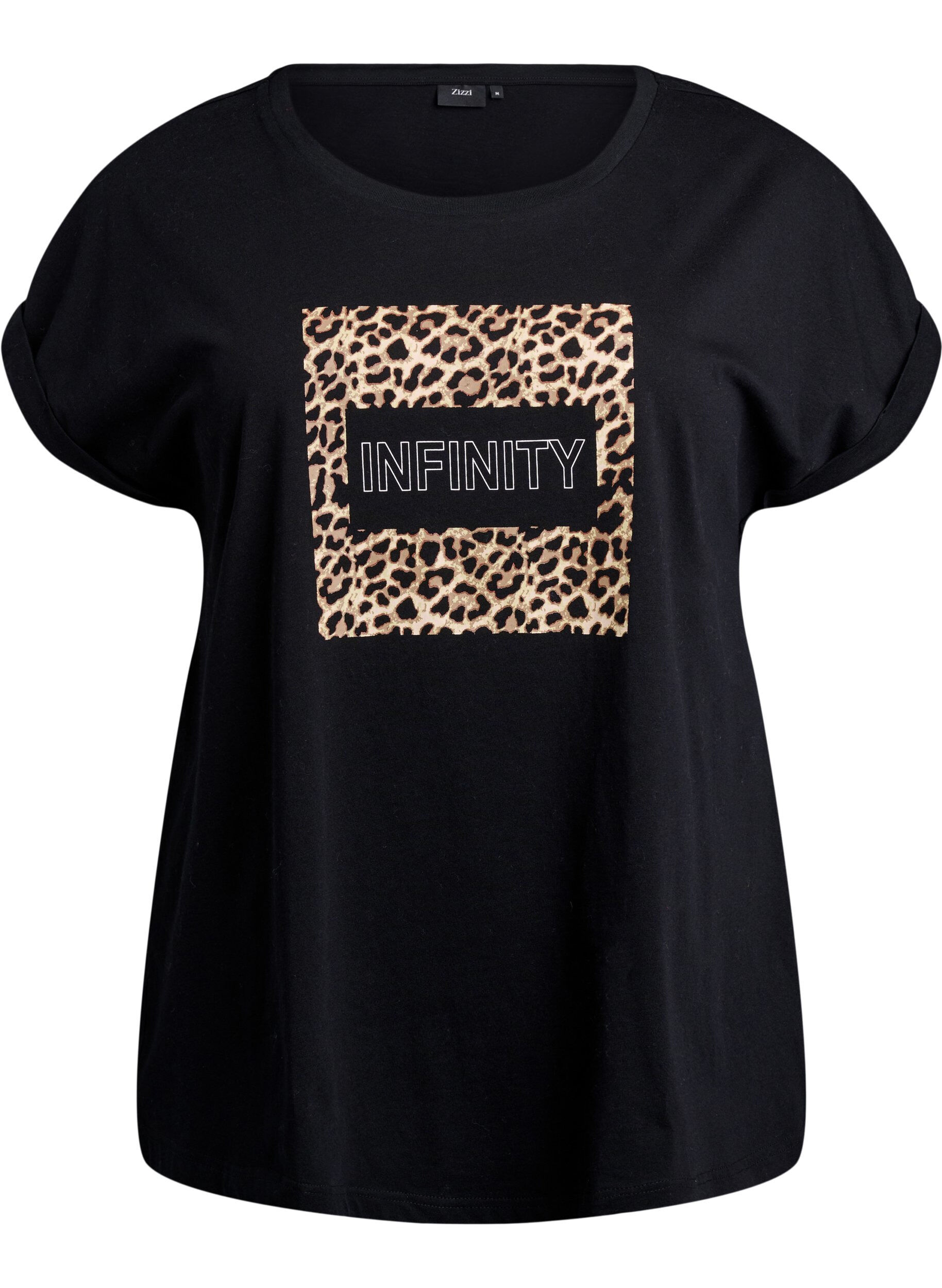 Zizzi T-shirt met luipaardprint en tekst, Black Leo, Packshot image number 0