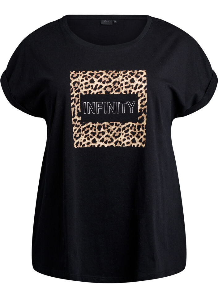 T-shirt met luipaardprint en tekst, Black Leo, Packshot image number 0