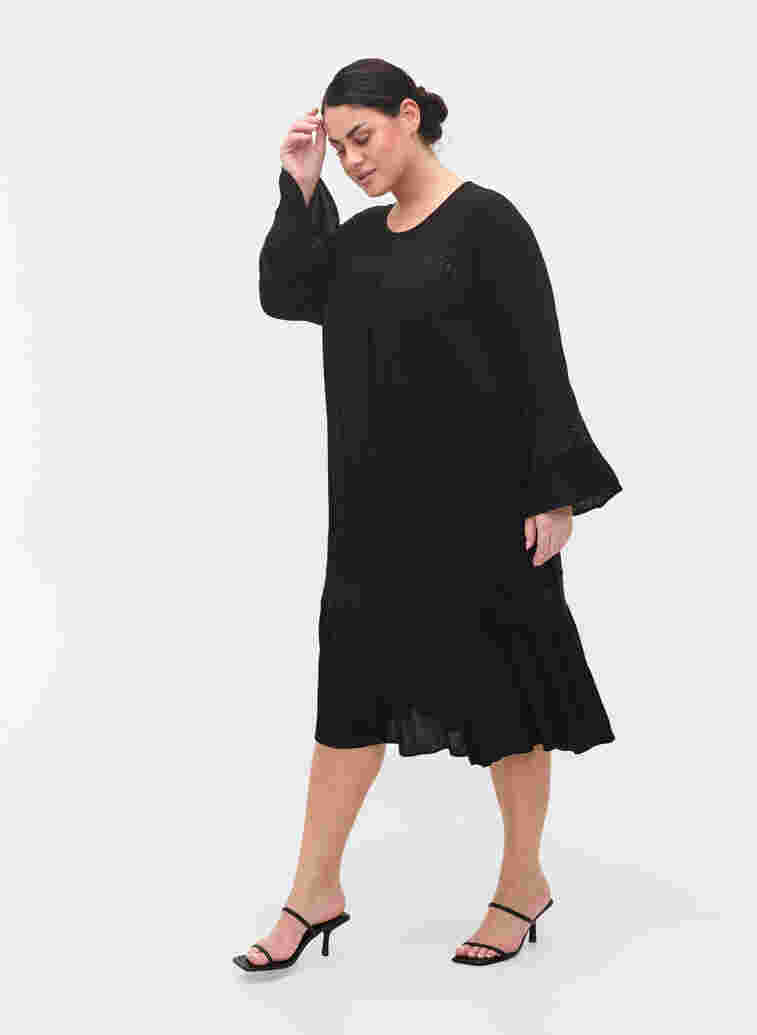 Viscose jurk met kanten details, Black, Model image number 2
