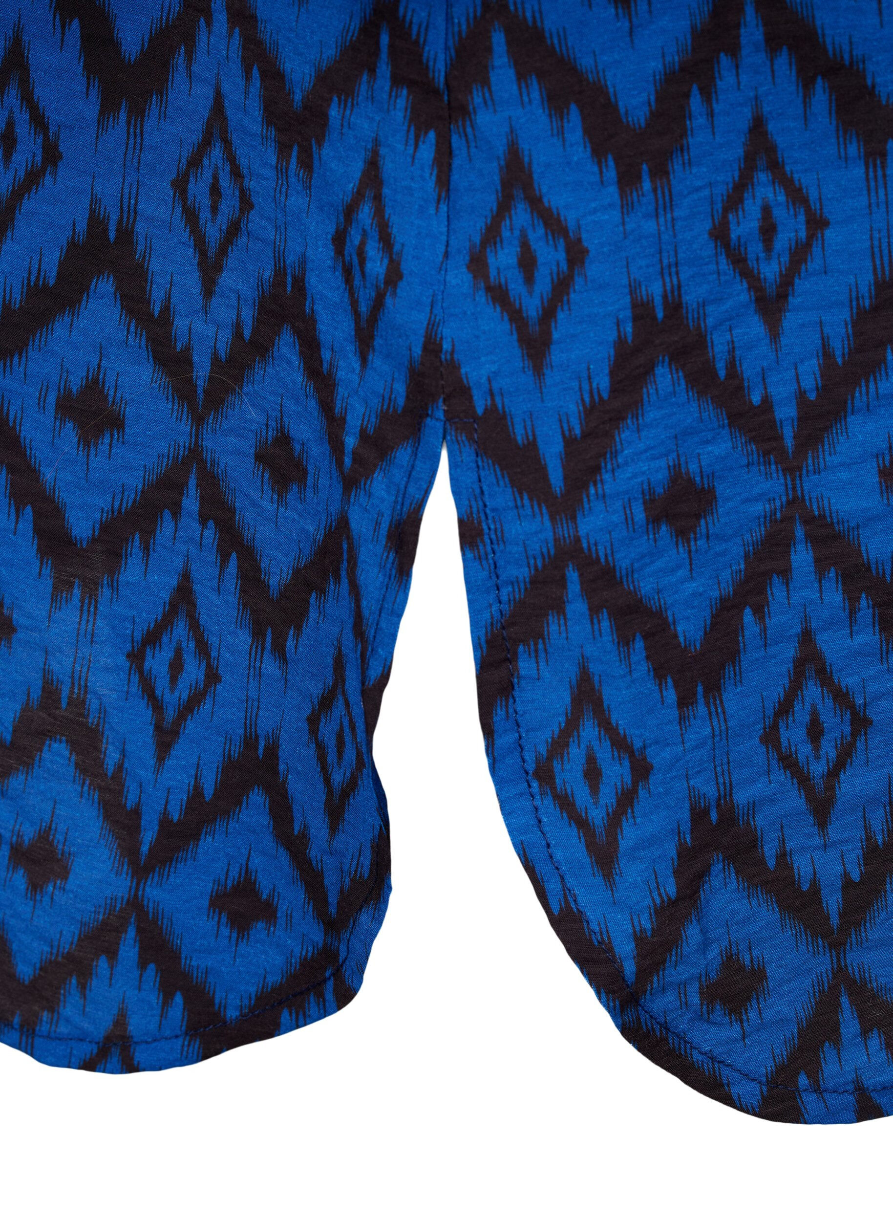 Zizzi Lange viscose shirt met print en franjes, True blue w. Black, Packshot image number 3