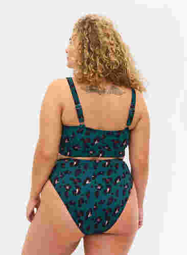 Bikinibroekje met hoge taille, Teal Leopard, Model image number 1