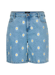 Hoog getailleerde Mille short met geborduurde bloemen, Light Blue Flower