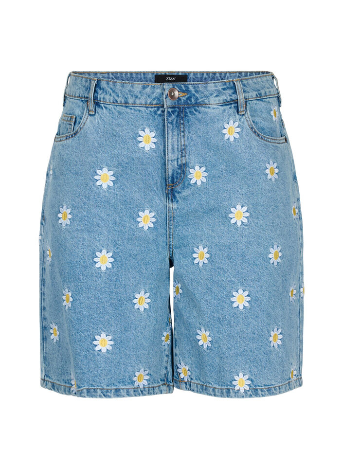 Hoog getailleerde Mille short met geborduurde bloemen, Light Blue Flower, Packshot image number 0