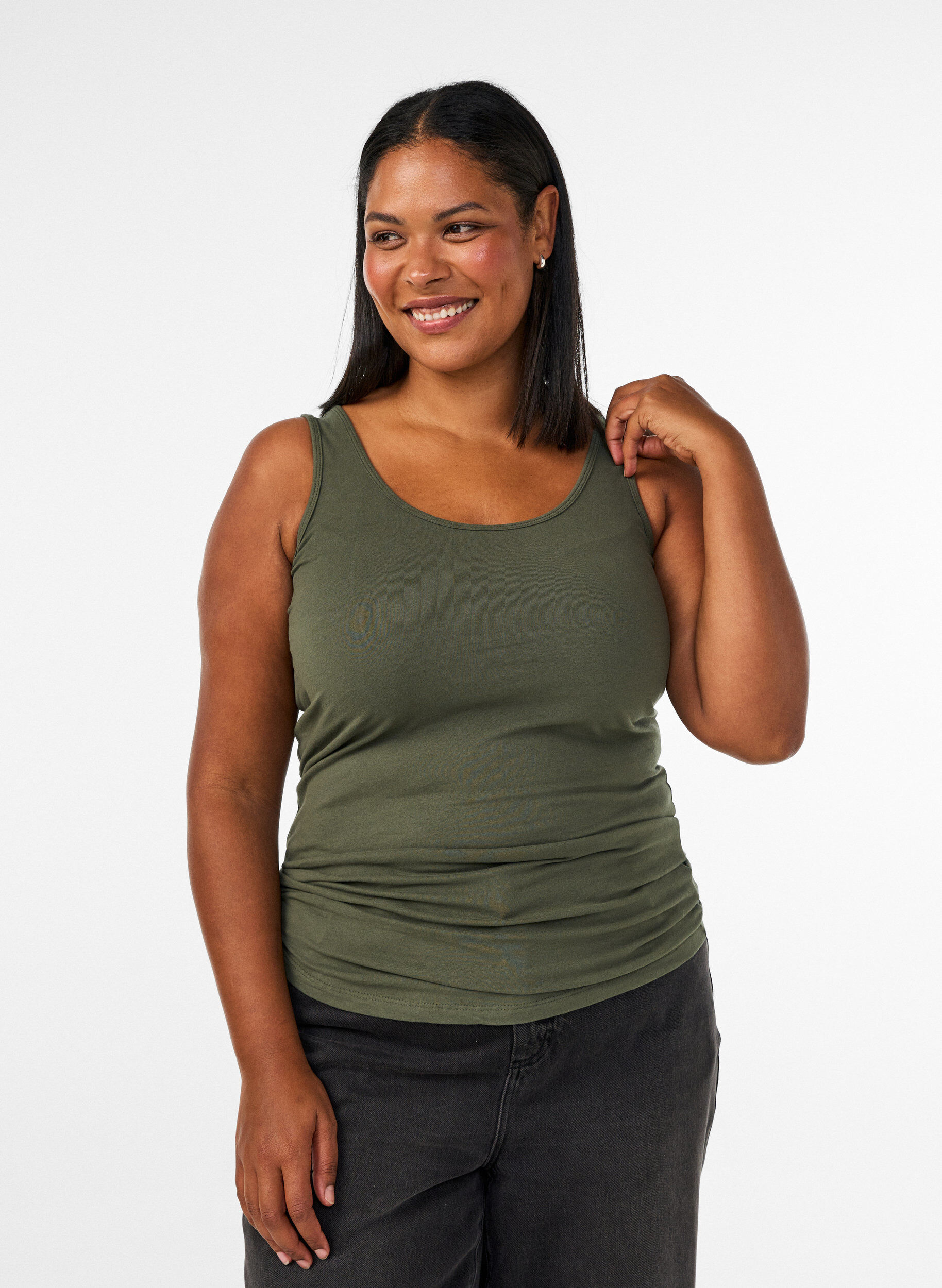 Solide kleur basis top in katoen, Groen, Model