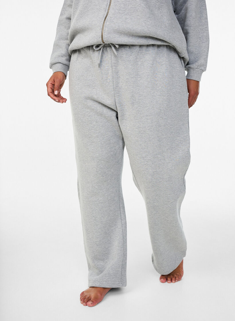 Joggingbroek met hoge taille en geborstelde binnenkant, Grijs, Model image number 2