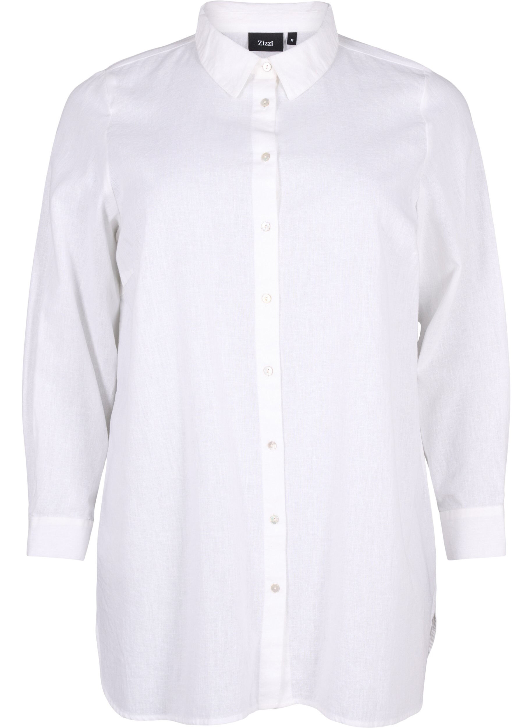 Zizzi Lang shirt van linnen en katoen, Bright White, Packshot image number 0