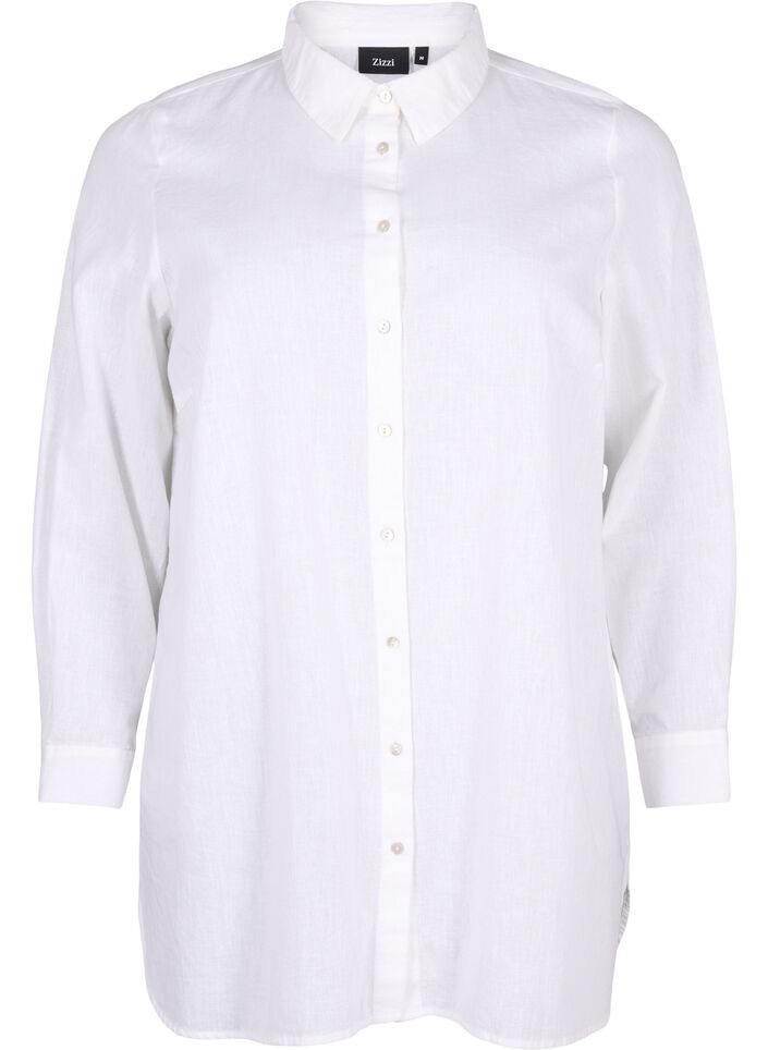 Lang shirt van linnen en katoen, Bright White, Packshot image number 0