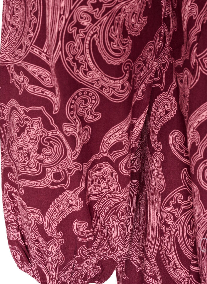 Korte katoenen jurk met een elastische zoom en lange mouwen, Donker Bordeaux, Packshot image number 3