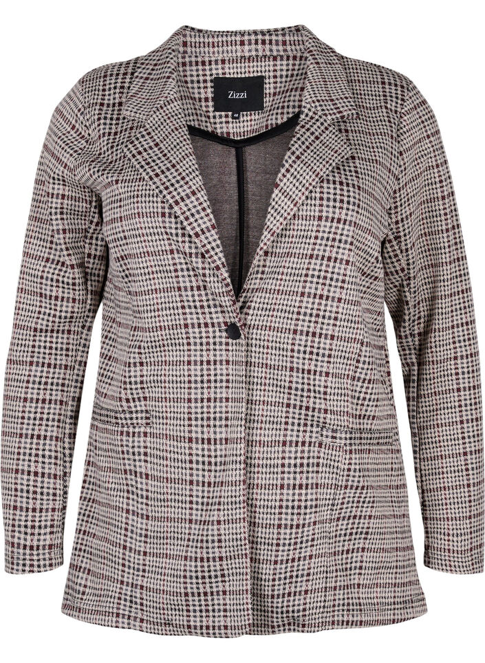 Geruite blazer met knoopsluiting, Brown Check, Packshot image number 0