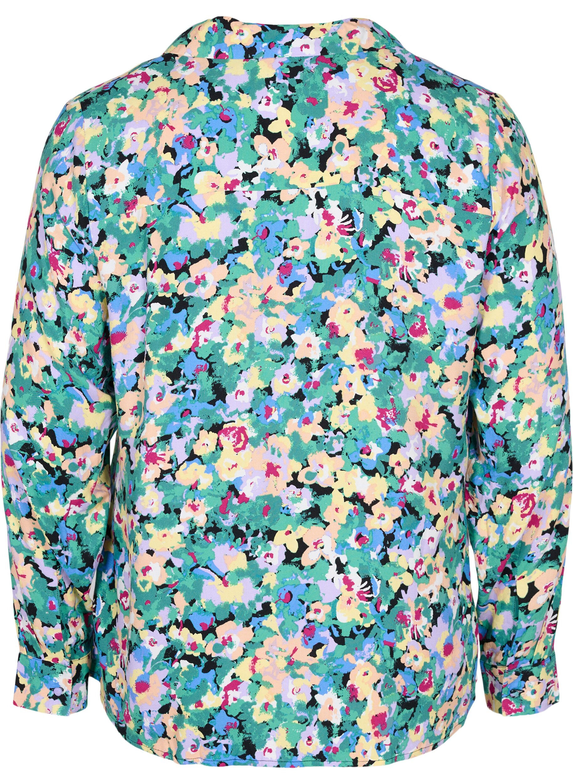 Zizzi Viscose blouse met print en v-hals, Multi AOP, Packshot image number 1
