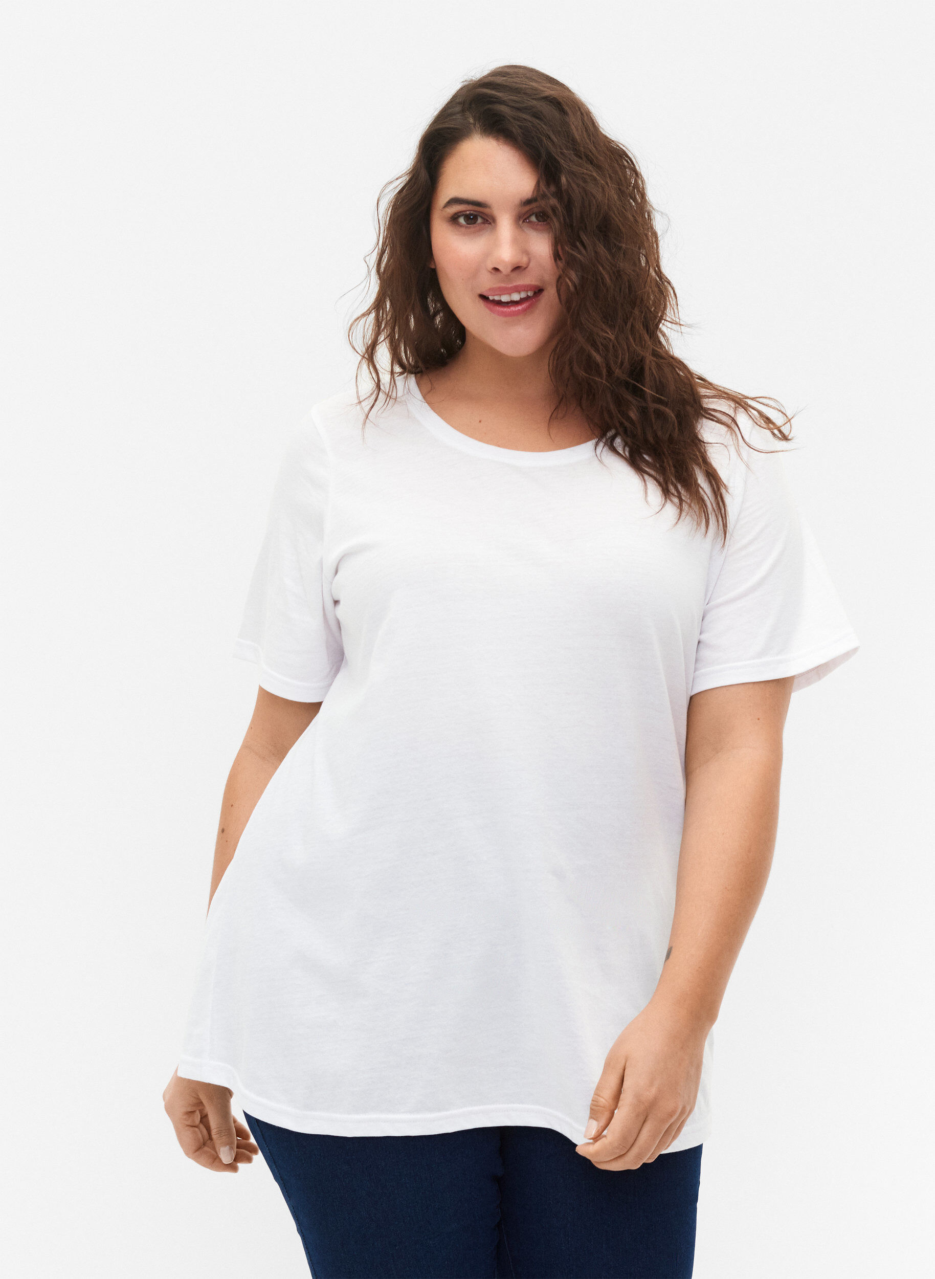 Zizzi FLASH - 2-pack T-shirts met ronde hals, White/Black, Model image number 0