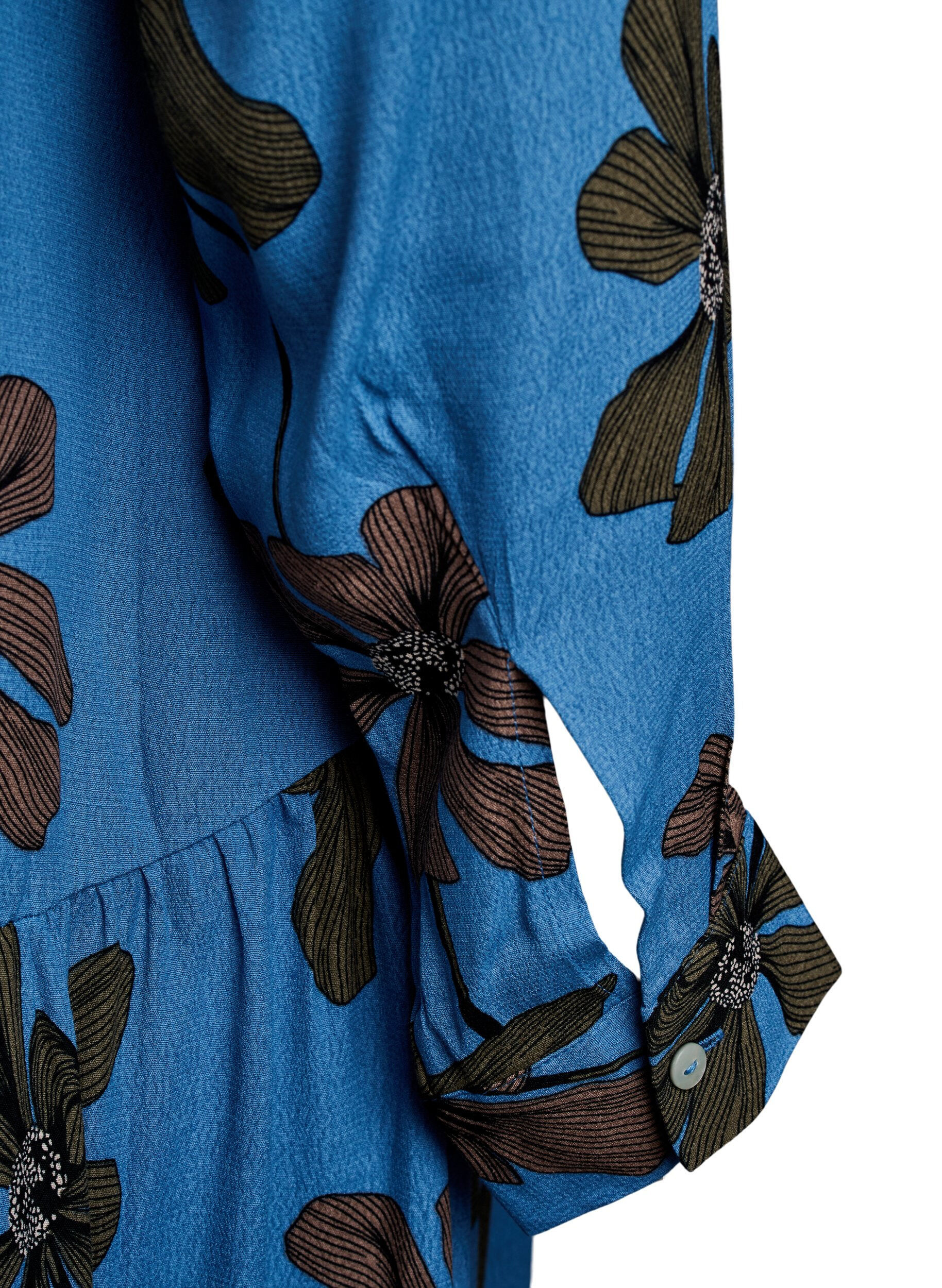 Zizzi Bedrukte viscose midi-jurk met lange mouwen, Blauw, Packshot image number 3