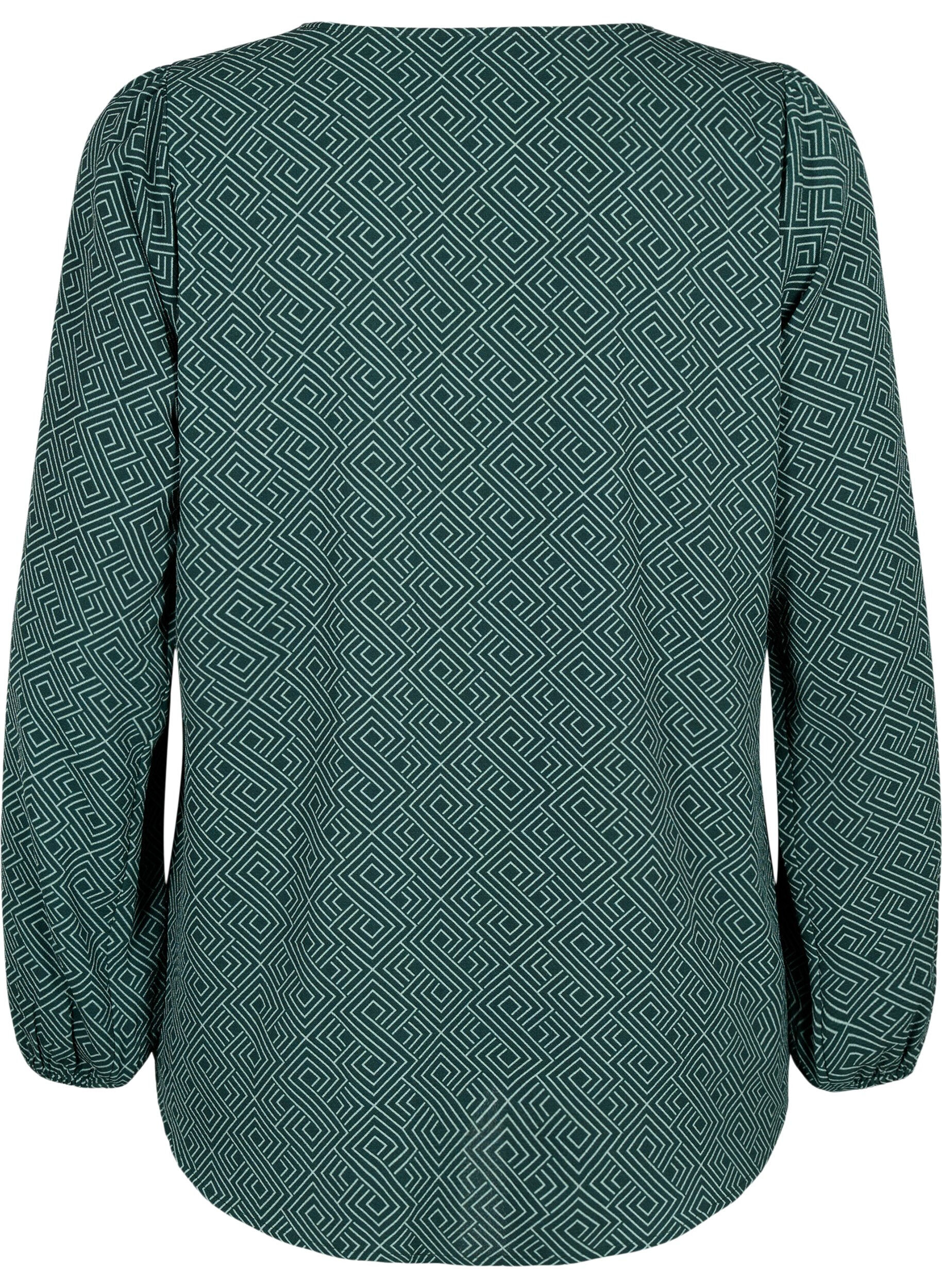 Zizzi Shirtblouse met V-hals en print, Scarab Graphic AOP, Packshot image number 1