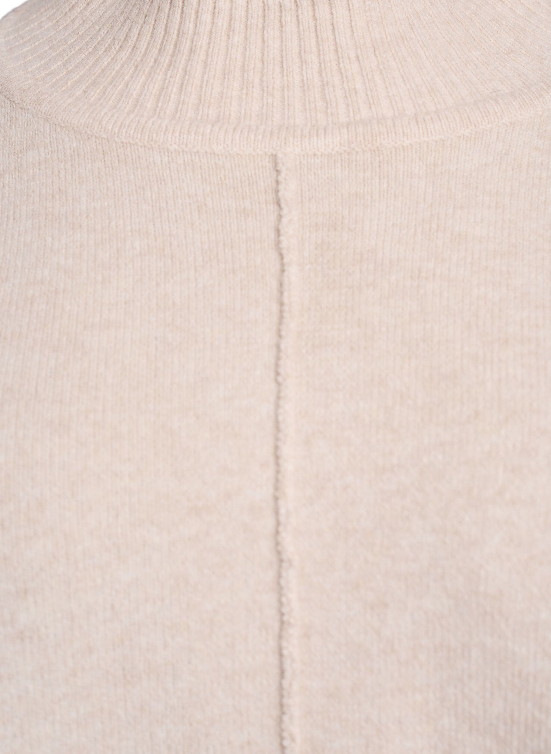 Zizzi Poncho met geribde details en een ronde hals, Beige, Packshot image number 2