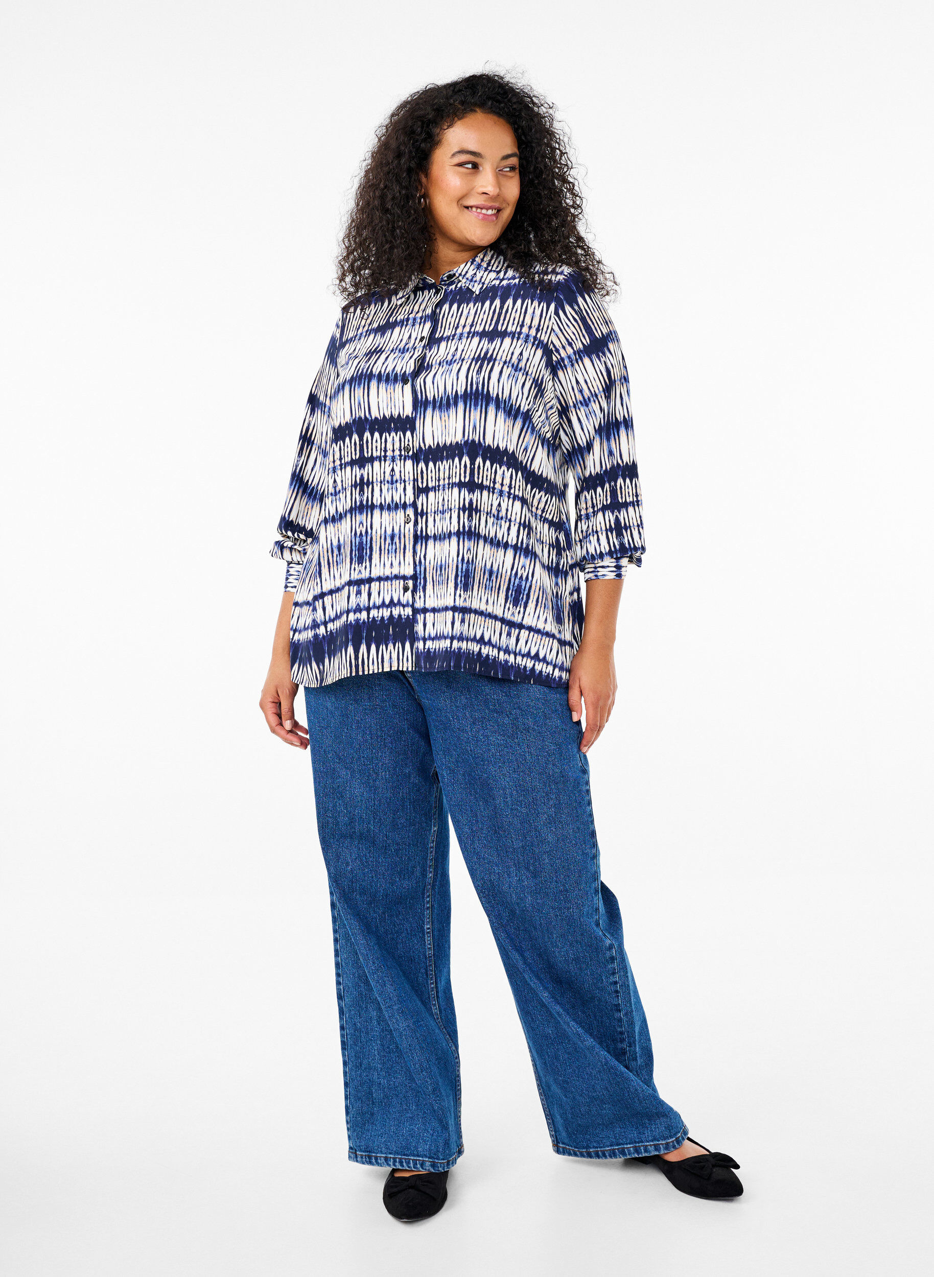 Zizzi Shirt met patroon, Blauw, Model image number 1