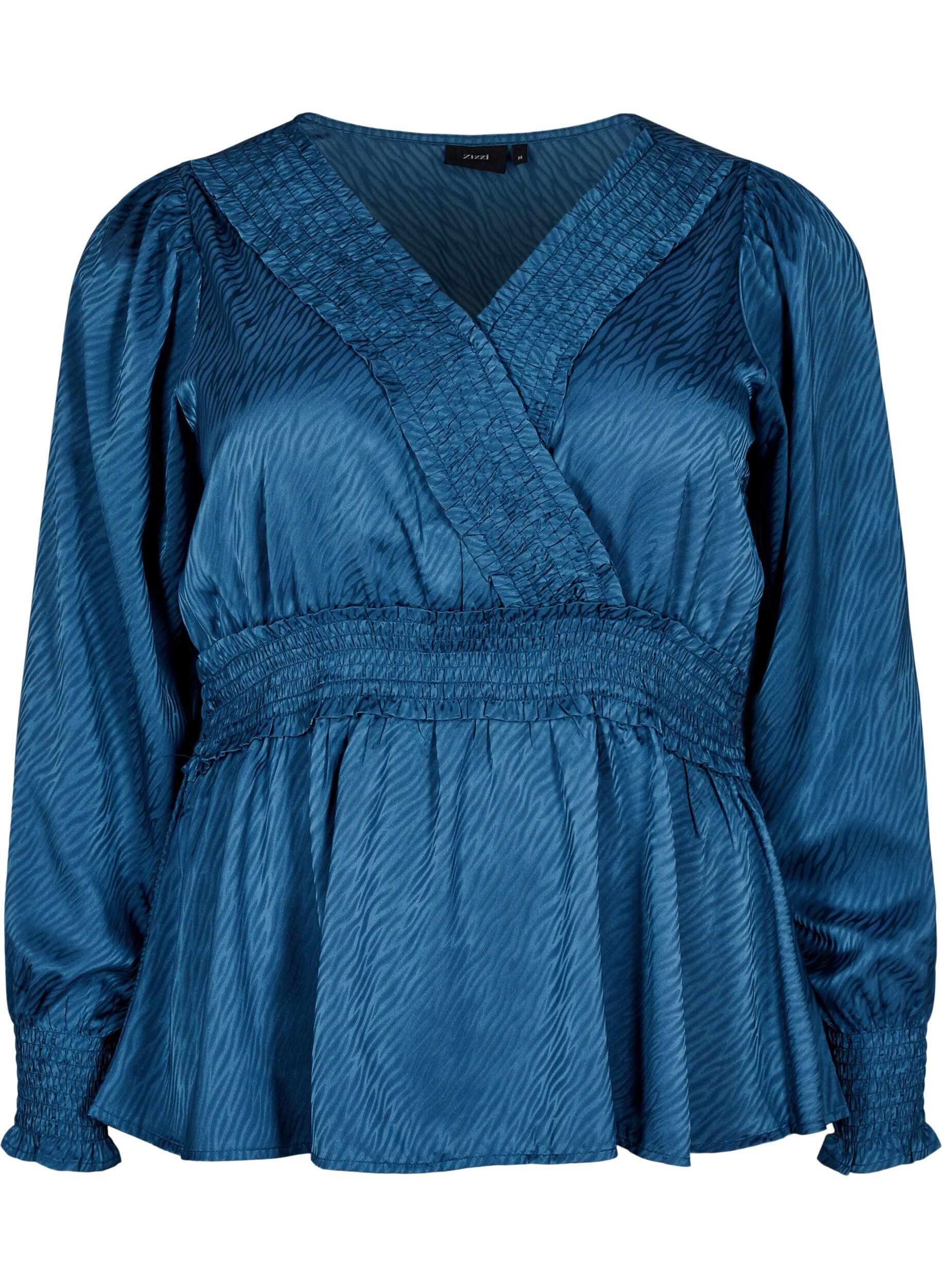 Zizzi Tone-on-tone blouse met smock patroon, Midnight, Packshot image number 0