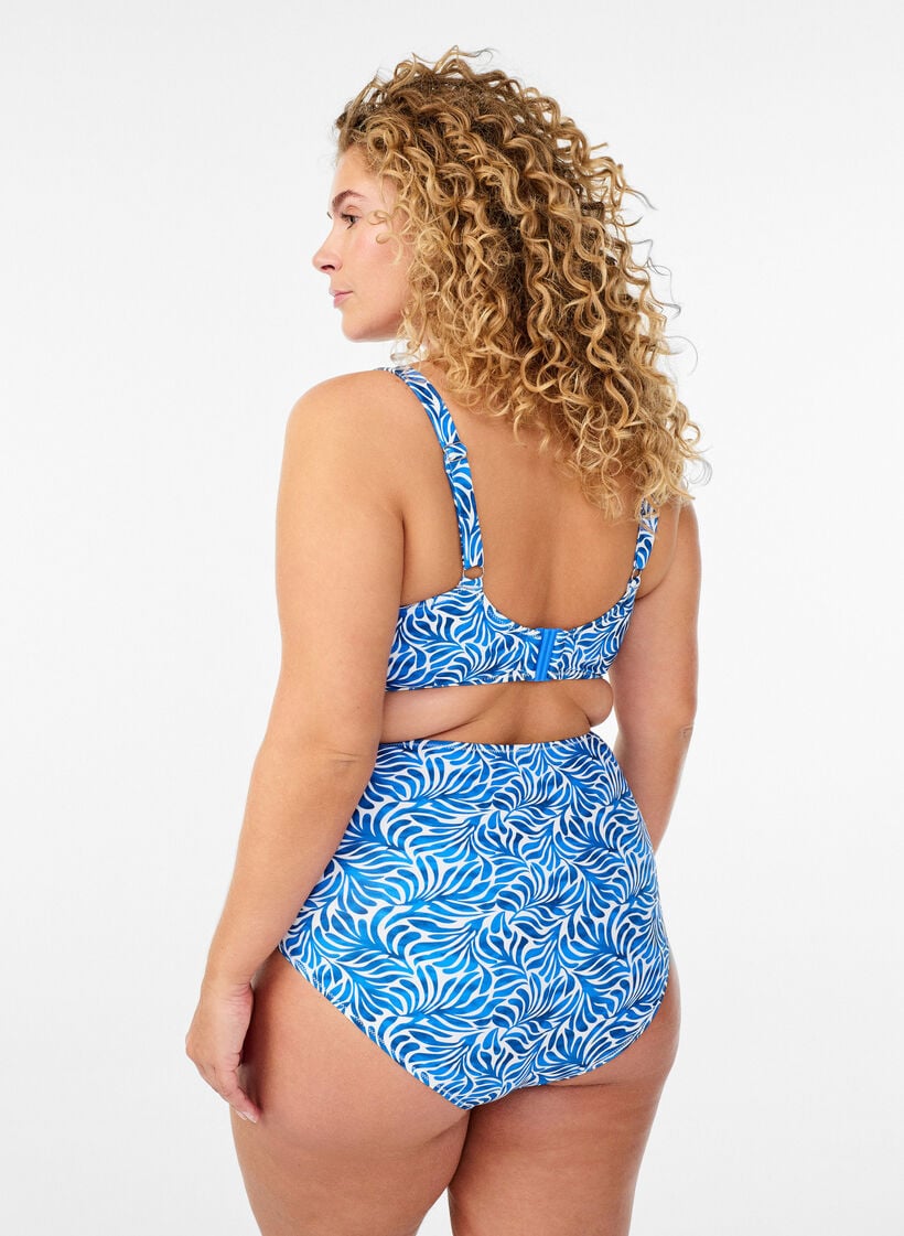 Bikinibroekje met print en een hoge taille, Blauw, Model image number 1