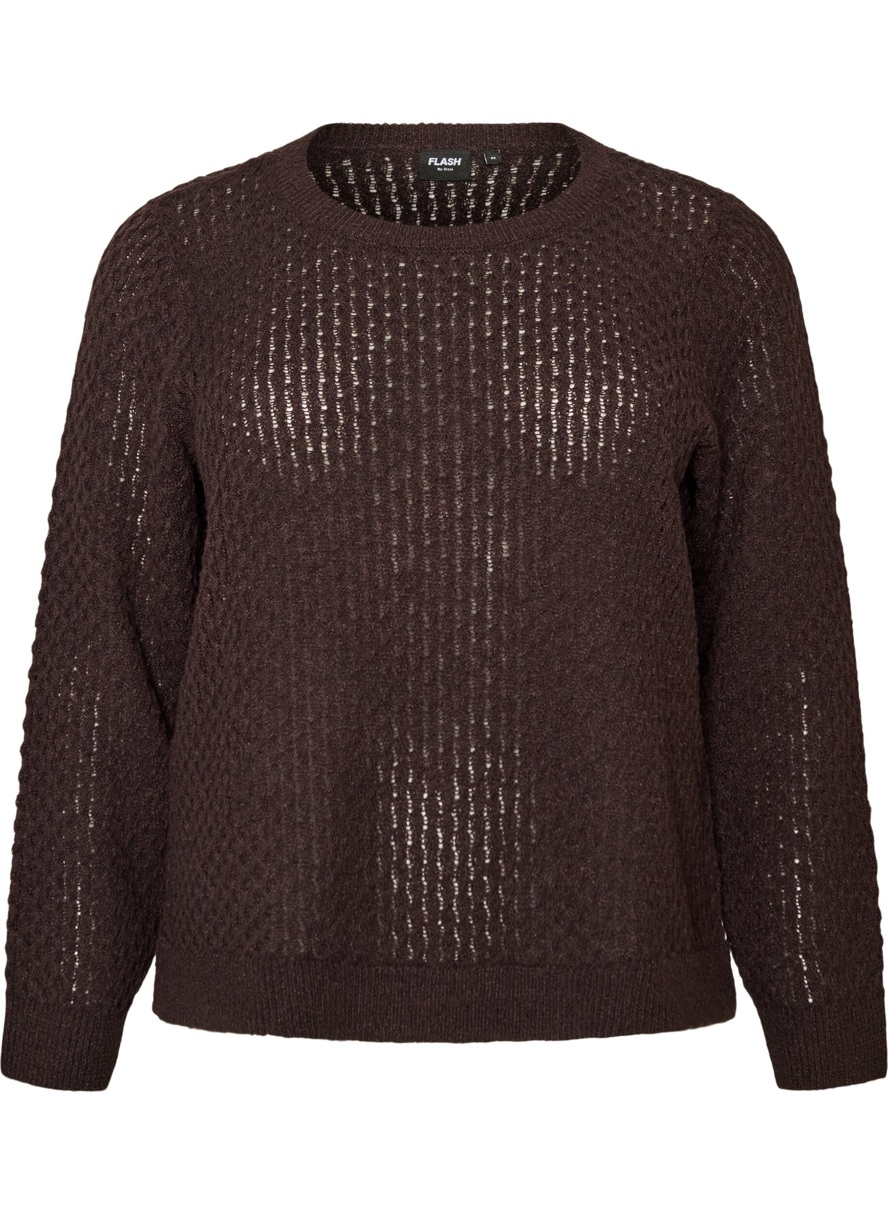 ZizziGebreide blouse met een opengewerkt structuurpatroon, Bruin, Packshot image number 0
