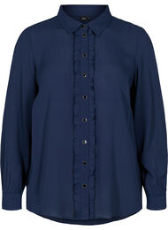 Viscose blouse met knoopsluiting en lintdetails, Navy Blazer