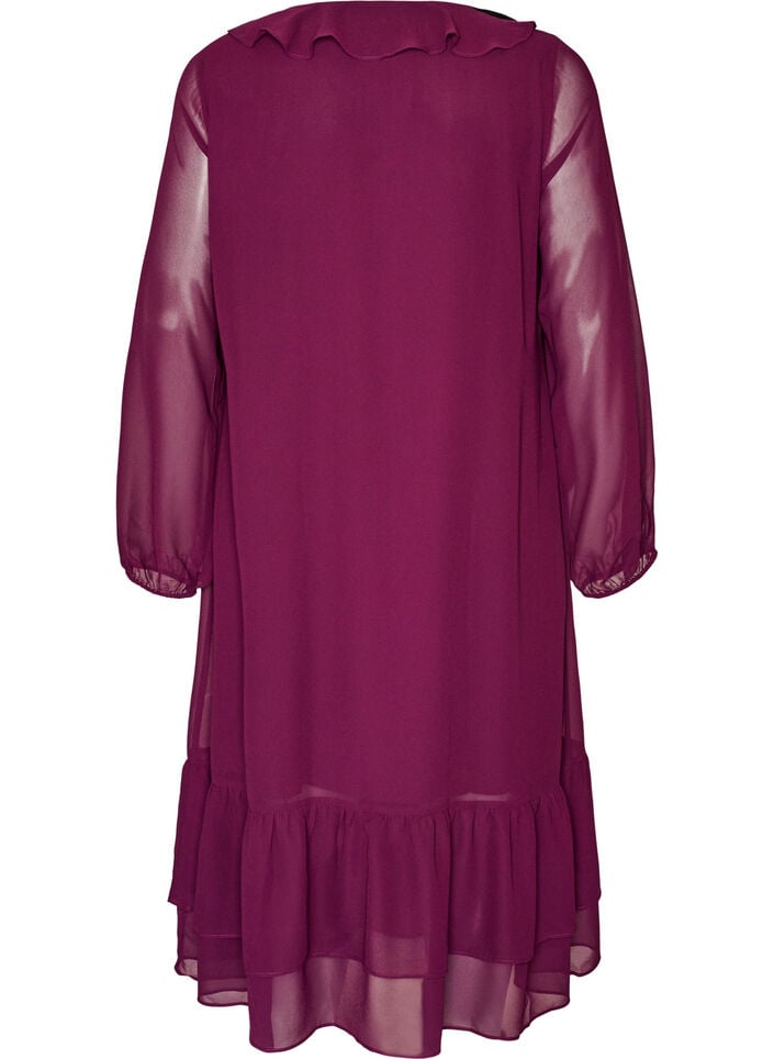 Jurk met ruches en V-hals, Rood, Packshot image number 1