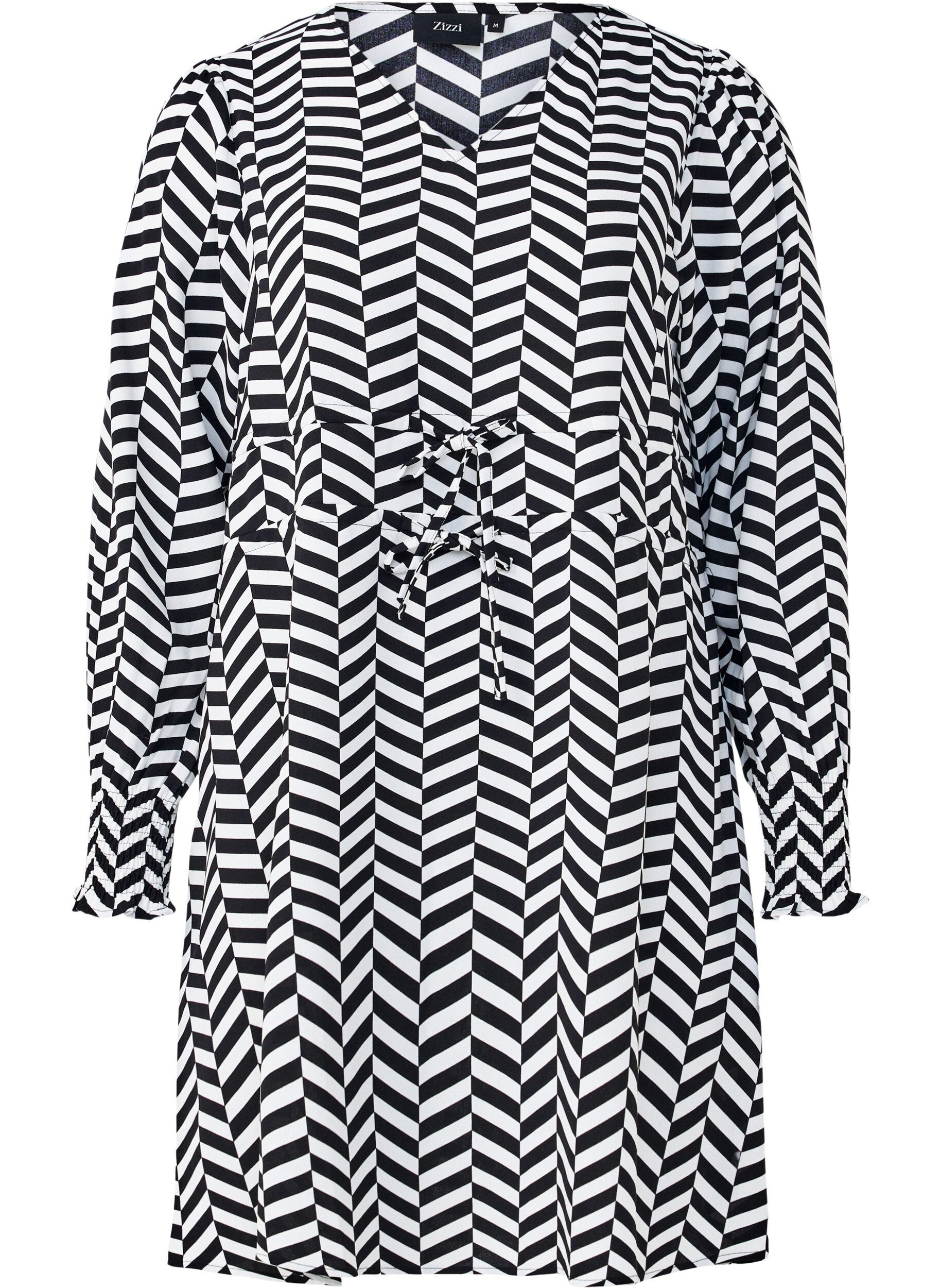 Zizzi Jurk met strikceinturen in de taille, Zwart, Packshot image number 0